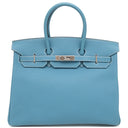 エルメス HERMES バーキン35 ブルージーン トゴ ハンドバッグ シルバー金具 青