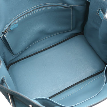 エルメス HERMES バーキン35 ブルージーン トゴ ハンドバッグ シルバー金具 青