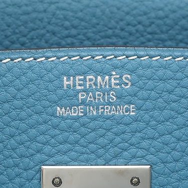 エルメス HERMES バーキン35 ブルージーン トゴ ハンドバッグ シルバー金具 青