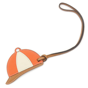 エルメス HERMES パドック ボンベイ オレンジ×クレ×ナチュラルサブレ ヴォースイフト ヴォーバトラー バッグチャーム アイボリー 茶 帽子