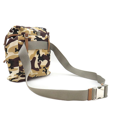 プラダ PRADA カモフラージュ柄 ショルダー 2VL028 SABBIA ナイロン レザー 2WAYバッグ シルバー金具 ベージュ 茶 黒 TESSUTO CAMOUFL ヒップバッグ