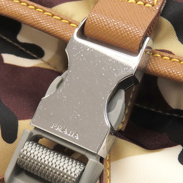 プラダ PRADA カモフラージュ柄 ショルダー 2VL028 SABBIA ナイロン レザー 2WAYバッグ シルバー金具 ベージュ 茶 黒 TESSUTO CAMOUFL ヒップバッグ