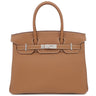 エルメス HERMES バーキン30 ゴールド トゴ ハンドバッグ シルバー金具 新品 未使用 茶