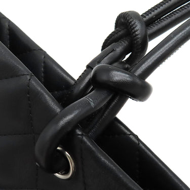 シャネル CHANEL カンボンライン ミディアム A25167 ブラック レザー エナメル トートバッグ シルバー金具 黒 ピンク キルティング ココマーク