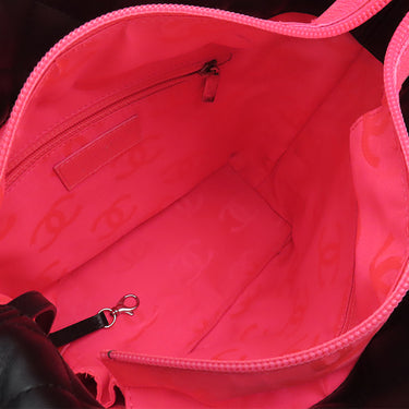 シャネル CHANEL カンボンライン ミディアム A25167 ブラック レザー エナメル トートバッグ シルバー金具 黒 ピンク キルティング ココマーク