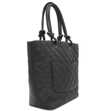 シャネル CHANEL カンボンライン ミディアム A25167 ブラック レザー エナメル トートバッグ シルバー金具 黒 ピンク キルティング ココマーク