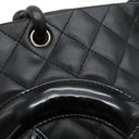シャネル CHANEL カンボンライン ミディアム A25167 ブラック レザー エナメル トートバッグ シルバー金具 黒 ピンク キルティング ココマーク