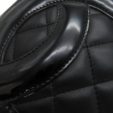 シャネル CHANEL カンボンライン ミディアム A25167 ブラック レザー エナメル トートバッグ シルバー金具 黒 ピンク キルティング ココマーク