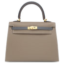 エルメス HERMES ケリー25 外縫い トリコロール エトゥープ×アルドワーズ×ブラック ヴォーエプソン 2WAYバッグ シルバー金具 グレージュ グレー 黒