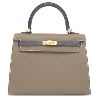 エルメス HERMES ケリー25 外縫い トリコロール エトゥープ×アルドワーズ×ブラック ヴォーエプソン 2WAYバッグ シルバー金具 グレージュ グレー 黒