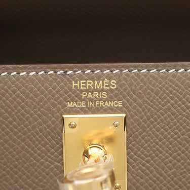 エルメス HERMES ケリー25 外縫い トリコロール エトゥープ×アルドワーズ×ブラック ヴォーエプソン 2WAYバッグ シルバー金具 グレージュ グレー 黒