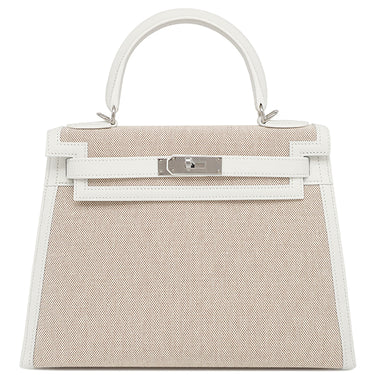 エルメス HERMES ケリー28 外縫い ニューホワイト×エクリュ トワルアッシュ スイフト 2WAYバッグ ナチュラル