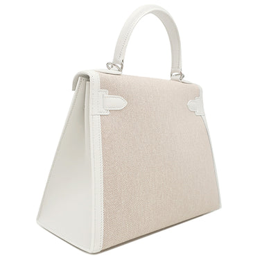 エルメス HERMES ケリー28 外縫い ニューホワイト×エクリュ トワルアッシュ スイフト 2WAYバッグ ナチュラル