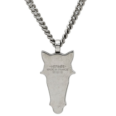 エルメス HERMES デストリエ ホースヘッド ブラックXシルバー バッファローホーン メタル ラッカー ネックレス 黒 グレー 馬モチーフ
