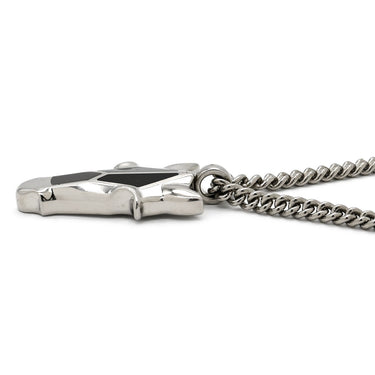 エルメス HERMES デストリエ ホースヘッド ブラックXシルバー バッファローホーン メタル ラッカー ネックレス 黒 グレー 馬モチーフ