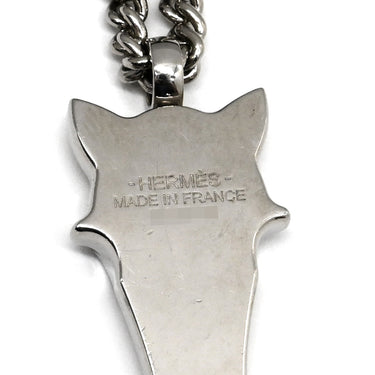 エルメス HERMES デストリエ ホースヘッド ブラックXシルバー バッファローホーン メタル ラッカー ネックレス 黒 グレー 馬モチーフ