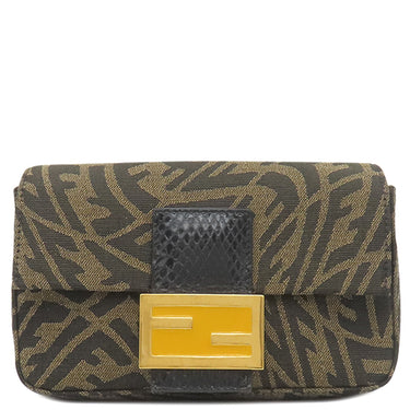 フェンディ FENDI ミニ バゲット 1997 8BS049 ブラウン×ブラック キャンバス パイソン ショルダーバッグ ゴールド金具 茶 ズッカ FF
