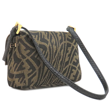 フェンディ FENDI ミニ バゲット 1997 8BS049 ブラウン×ブラック キャンバス パイソン ショルダーバッグ ゴールド金具 茶 ズッカ FF