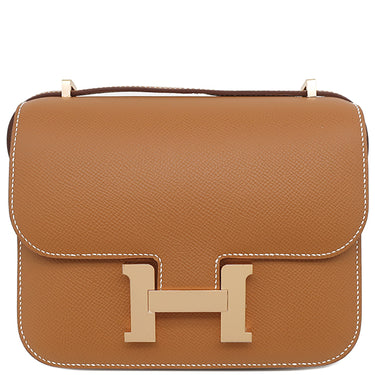 エルメス HERMES コンスタンス3 ミニ ミロワール ゴールド ヴォーエプソン ショルダーバッグ ピンクゴールド金具 茶 PG RG