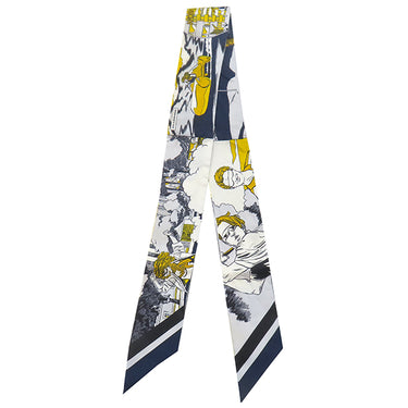 エルメス HERMES ツイリー マリン×ゴールド×ブラン シルク スカーフ 【WOW/アメコミ風】