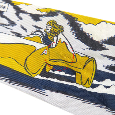 エルメス HERMES ツイリー マリン×ゴールド×ブラン シルク スカーフ 【WOW/アメコミ風】