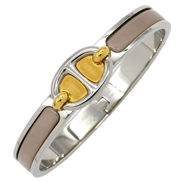 エルメス HERMES ミニクリック PM シェーヌダンクル マロングラッセXシルバー メタル GP エナメル バングル シルバー金具 ベージュ