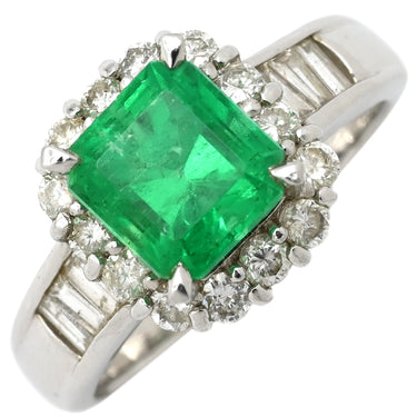 ノンブランド NON BRAND エメラルド ダイヤモンド リング プラチナシルバー Pt900 エメラルド ダイヤモンド リング 指輪 グリーン 緑 スクエア 17.5号