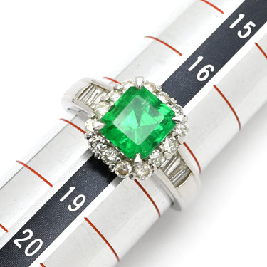 ノンブランド NON BRAND エメラルド ダイヤモンド リング プラチナシルバー Pt900 エメラルド ダイヤモンド リング 指輪 グリーン 緑 スクエア 17.5号