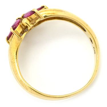 ノンブランド NON BRAND ルビーリング イエローゴールド K18YG ルビー ダイヤモンド リング 指輪 レッド 赤 マーキスカット フラワー 10号