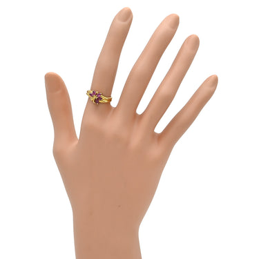 ノンブランド NON BRAND ルビーリング イエローゴールド K18YG ルビー ダイヤモンド リング 指輪 レッド 赤 マーキスカット フラワー 10号