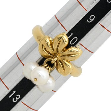 クリスチャン・ディオール Christian Dior アコヤパールリング イエローゴールド K18YG パール リング 指輪 リーフ Au750 18K 18金 あこや 11号