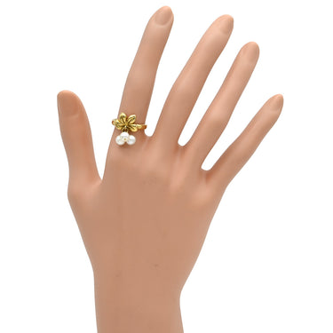 クリスチャン・ディオール Christian Dior アコヤパールリング イエローゴールド K18YG パール リング 指輪 リーフ Au750 18K 18金 あこや 11号