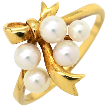 ミキモト MIKIMOTO パールホワイト×イエローゴールド K18YG パール リング 指輪 Au750 18K 18金 真珠 アコヤ あこや ベビーパール リボンモチーフ 11号