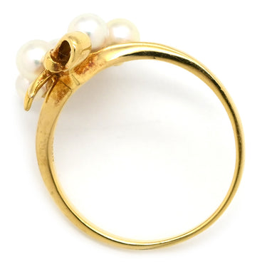 ミキモト MIKIMOTO パールホワイト×イエローゴールド K18YG パール リング 指輪 Au750 18K 18金 真珠 アコヤ あこや ベビーパール リボンモチーフ 11号