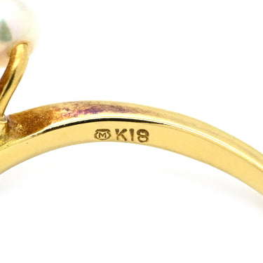 ミキモト MIKIMOTO パールホワイト×イエローゴールド K18YG パール リング 指輪 Au750 18K 18金 真珠 アコヤ あこや ベビーパール リボンモチーフ 11号