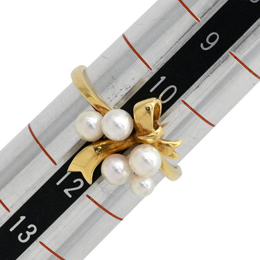 ミキモト MIKIMOTO パールホワイト×イエローゴールド K18YG パール リング 指輪 Au750 18K 18金 真珠 アコヤ あこや ベビーパール リボンモチーフ 11号