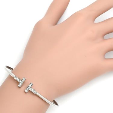 ティファニー Tiffany & Co Tワイヤー ホワイトゴールド×シルバー K18WG ダイヤモンド ブレスレット T&Co. Au750 18K バングル T字型