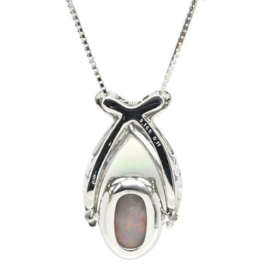 ノンブランド NON BRAND ブラックオパール ダイヤペンダント プラチナシルバーxホワイトゴールド Pt900 ブラックオパール ダイヤモンド K18WG(チェーン) ネックレス