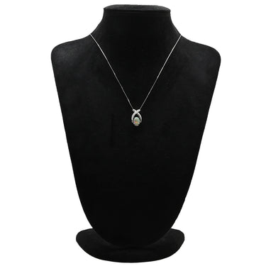 ノンブランド NON BRAND ブラックオパール ダイヤペンダント プラチナシルバーxホワイトゴールド Pt900 ブラックオパール ダイヤモンド K18WG(チェーン) ネックレス