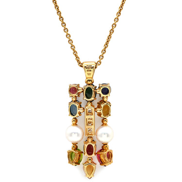 ブルガリ BVLGARI アレグラ マルチカラー イエローゴールドXマルチカラー K18YG ダイヤモンド パール マルチストーン ネックレス パール ペンダント 18K 750YG
