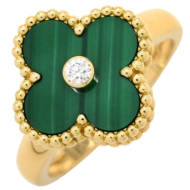 ヴァンクリーフアーペル Van Cleef & Arpels ヴィンテージ アルハンブラ VCARO3QM55 グリーンXイエローゴールド K18YG ダイヤモンド マラカイト #55(JP15) リング 指輪 Au750 18金 ダイヤ1P 14.5号