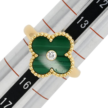 ヴァンクリーフアーペル Van Cleef & Arpels ヴィンテージ アルハンブラ VCARO3QM55 グリーンXイエローゴールド K18YG ダイヤモンド マラカイト #55(JP15) リング 指輪 Au750 18金 ダイヤ1P 14.5号