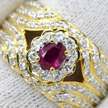 ノンブランド NON BRAND ルビー ダイヤリング イエローゴールド K18YG ルビー ダイヤモンド リング 指輪 レッド 赤 12号