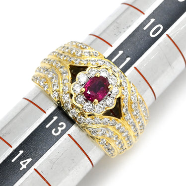 ノンブランド NON BRAND ルビー ダイヤリング イエローゴールド K18YG ルビー ダイヤモンド リング 指輪 レッド 赤 12号