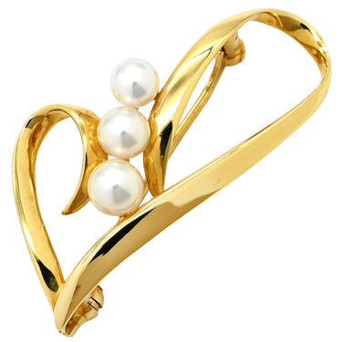 ミキモト MIKIMOTO パールブローチ イエローゴールド K18YG パール ブローチ 18K 18金 750 ハート イエローゴールド