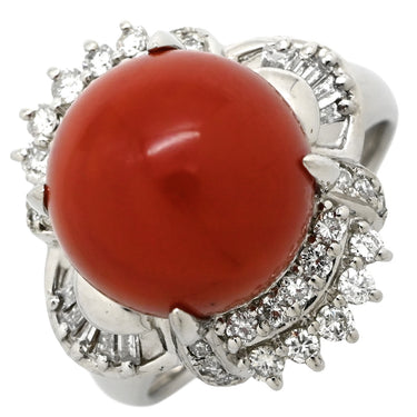 ノンブランド NON BRAND 珊瑚 ダイヤリング プラチナシルバー Pt900 珊瑚 リング 指輪 赤 サンゴ 14号