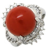 ノンブランド NON BRAND 珊瑚 ダイヤリング プラチナシルバー Pt900 珊瑚 リング 指輪 赤 サンゴ 14号