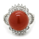 ノンブランド NON BRAND 珊瑚 ダイヤリング プラチナシルバー Pt900 珊瑚 リング 指輪 赤 サンゴ 14号