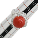 ノンブランド NON BRAND 珊瑚 ダイヤリング プラチナシルバー Pt900 珊瑚 リング 指輪 赤 サンゴ 14号