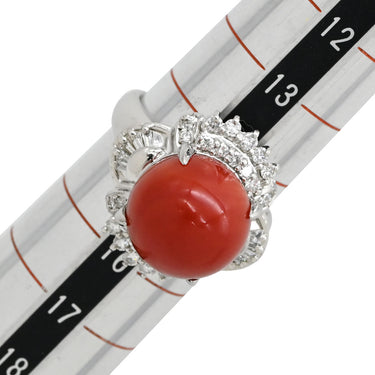 ノンブランド NON BRAND 珊瑚 ダイヤリング プラチナシルバー Pt900 珊瑚 リング 指輪 赤 サンゴ 14号